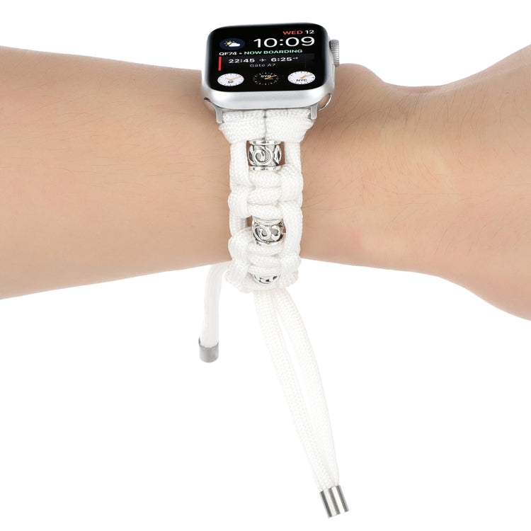 For Apple Watch SE 2023 40mm Silk Silver Beads Braided Watch Band(White) - Watch Bands by PMC TechLife | Online Shopping South Africa | PMC TechLife