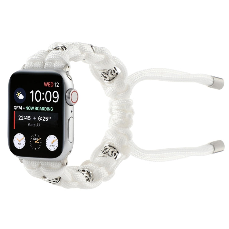 For Apple Watch Series 9 41mm Silk Silver Beads Braided Watch Band(White) - Watch Bands by PMC TechLife | Online Shopping South Africa | PMC TechLife