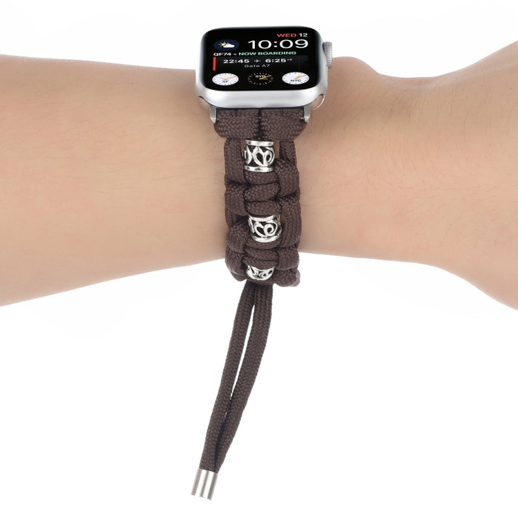 For Apple Watch Series 7 41mm Silk Silver Beads Braided Watch Band(Coffee) - Watch Bands by PMC TechLife | Online Shopping South Africa | PMC TechLife