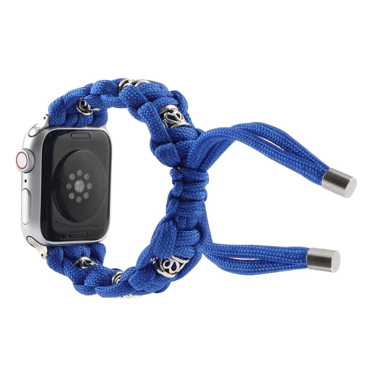 For Apple Watch Series 6 44mm Silk Silver Beads Braided Watch Band(Blue) - Watch Bands by PMC TechLife | Online Shopping South Africa | PMC TechLife