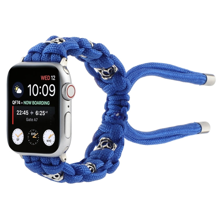 For Apple Watch Series 4 44mm Silk Silver Beads Braided Watch Band(Blue) - Watch Bands by PMC TechLife | Online Shopping South Africa | PMC TechLife