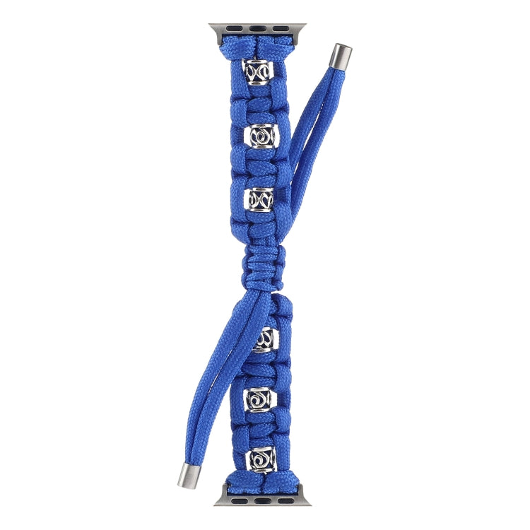 For Apple Watch Series 4 44mm Silk Silver Beads Braided Watch Band(Blue) - Watch Bands by PMC TechLife | Online Shopping South Africa | PMC TechLife
