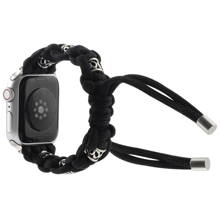 For Apple Watch Series 3 42mm Silk Silver Beads Braided Watch Band(Black) - Watch Bands by PMC TechLife | Online Shopping South Africa | PMC TechLife