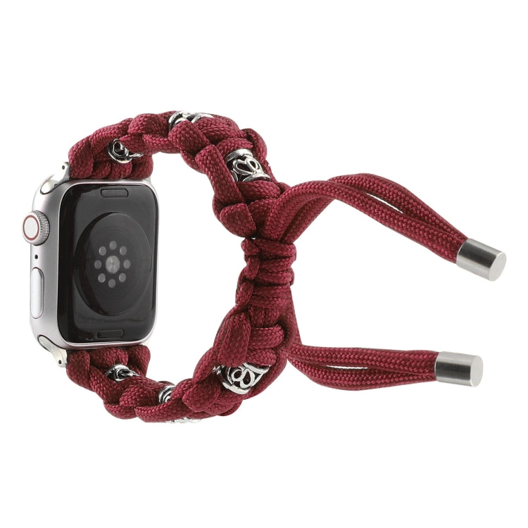 For Apple Watch Series 2 42mm Silk Silver Beads Braided Watch Band(Wine Red) - Watch Bands by PMC TechLife | Online Shopping South Africa | PMC TechLife