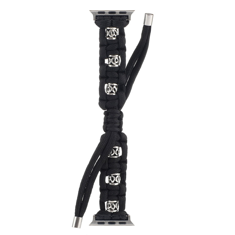For Apple Watch 42mm Silk Silver Beads Braided Watch Band(Black) - Watch Bands by PMC TechLife | Online Shopping South Africa | PMC TechLife