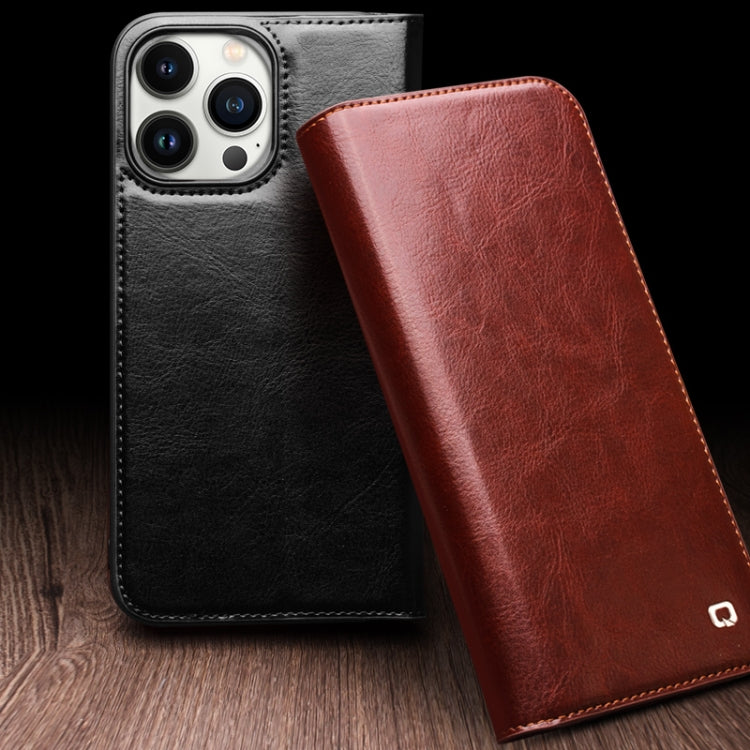 For iPhone 15 Pro Max QIALINO Classic Genuine Leather Phone Case(Brown) - iPhone 15 Pro Max Cases by QIALINO | Online Shopping South Africa | PMC Jewellery | Buy Now Pay Later Mobicred