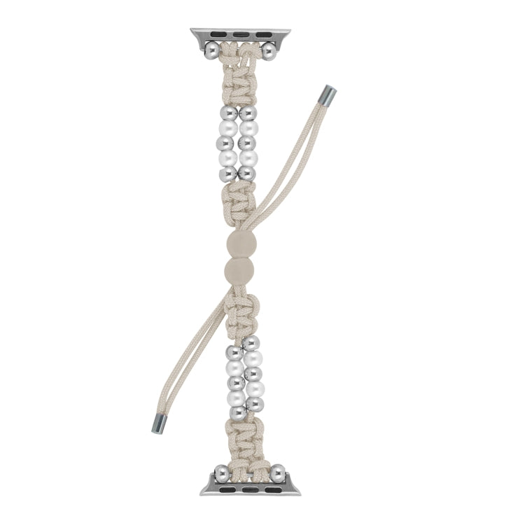 For Apple Watch Ultra 2 49mm Paracord Row Beads Drawstring Braided Watch Band(White) - Watch Bands by PMC TechLife | Online Shopping South Africa | PMC TechLife