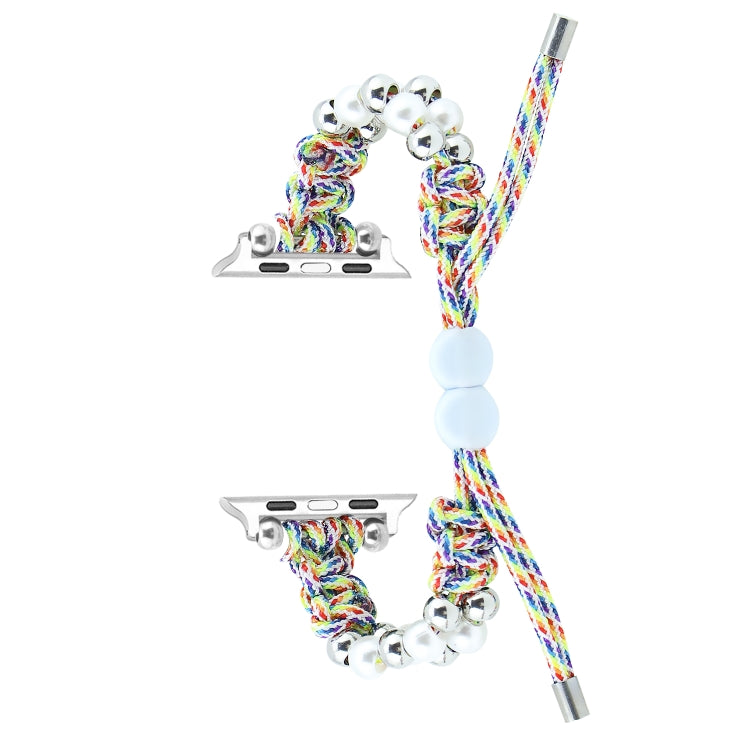 For Apple Watch Series 7 41mm Paracord Row Beads Drawstring Braided Watch Band(Rainbow) - Watch Bands by PMC TechLife | Online Shopping South Africa | PMC TechLife