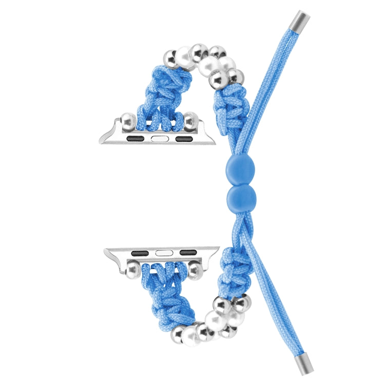 For Apple Watch Series 6 44mm Paracord Row Beads Drawstring Braided Watch Band(Blue) - Watch Bands by PMC TechLife | Online Shopping South Africa | PMC TechLife