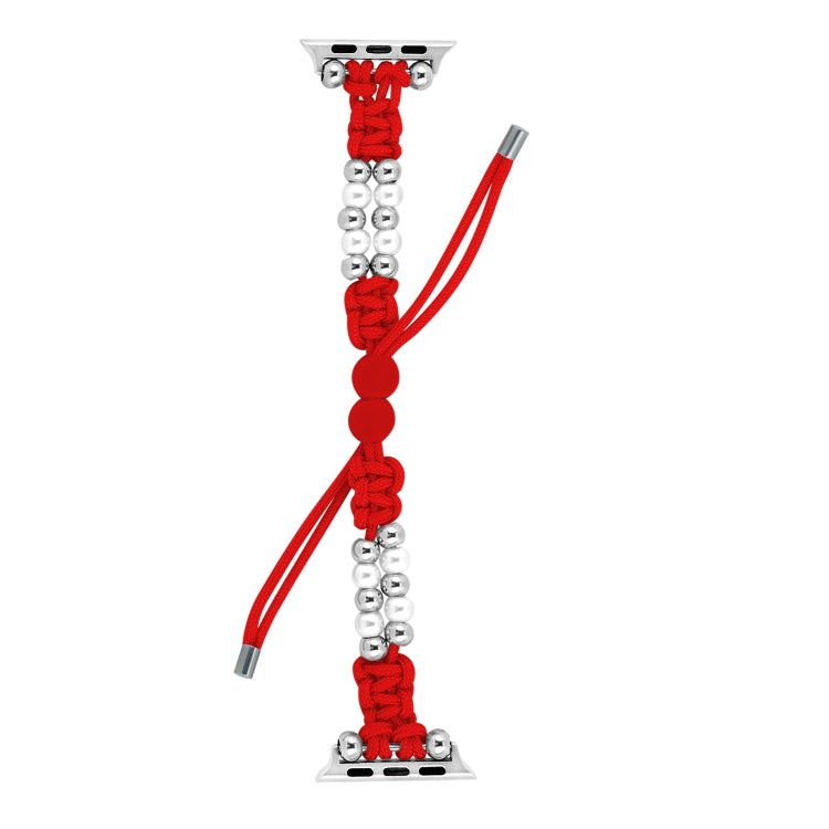 For Apple Watch Series 5 44mm Paracord Row Beads Drawstring Braided Watch Band(Red) - free shipping - PMC TechLife - Order now!