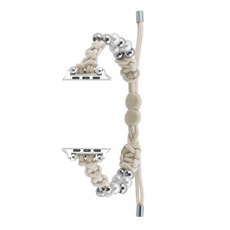 For Apple Watch Series 4 44mm Paracord Row Beads Drawstring Braided Watch Band(White) - Watch Bands by PMC TechLife | Online Shopping South Africa | PMC TechLife