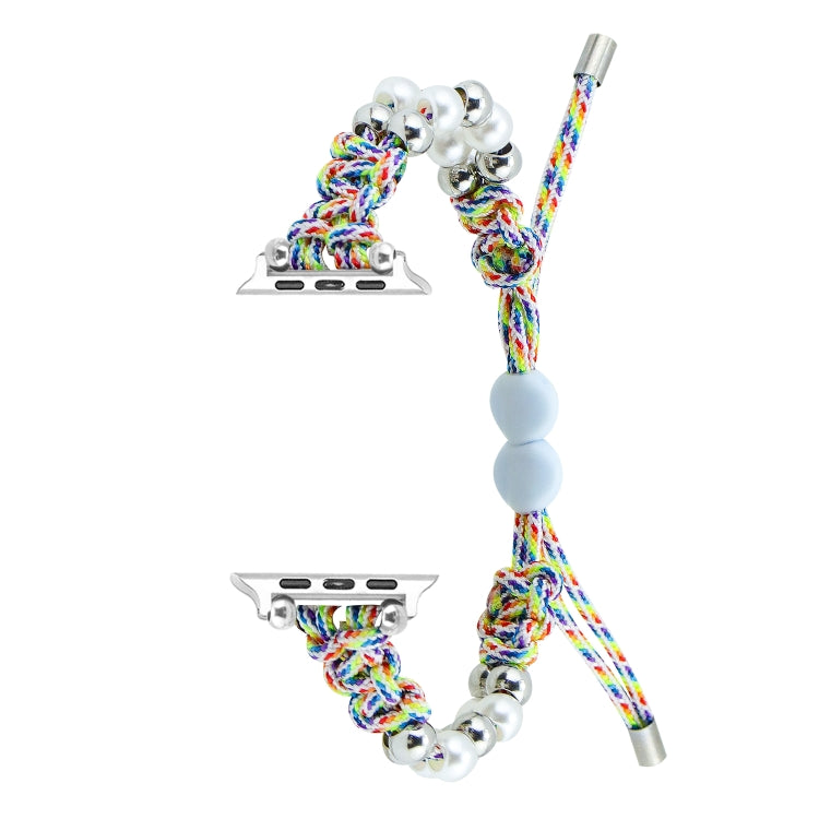 For Apple Watch Series 4 40mm Paracord Row Beads Drawstring Braided Watch Band(Rainbow) - Watch Bands by PMC TechLife | Online Shopping South Africa | PMC TechLife