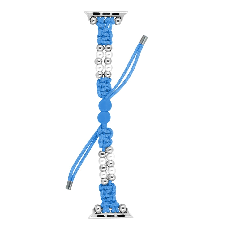 For Apple Watch Series 3 42mm Paracord Row Beads Drawstring Braided Watch Band(Blue) - Watch Bands by PMC TechLife | Online Shopping South Africa | PMC TechLife