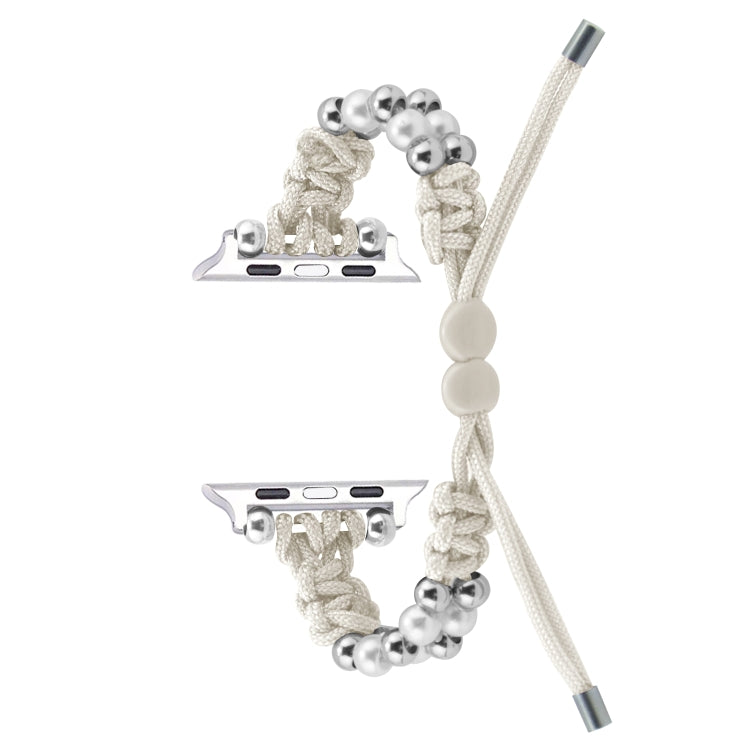 For Apple Watch 38mm Paracord Row Beads Drawstring Braided Watch Band(White) - Watch Bands by PMC TechLife | Online Shopping South Africa | PMC TechLife