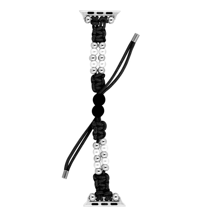 For Apple Watch 38mm Paracord Row Beads Drawstring Braided Watch Band(Black) - Watch Bands by PMC TechLife | Online Shopping South Africa | PMC TechLife