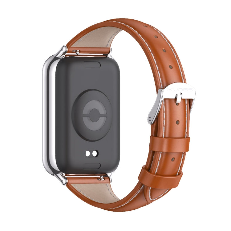 For Xiaomi Mi Band 8 Pro Mijobs Genuine Leather Slim Watch Band(Orange Silver) - Watch Bands by MIJOBS | Online Shopping South Africa | PMC Jewellery