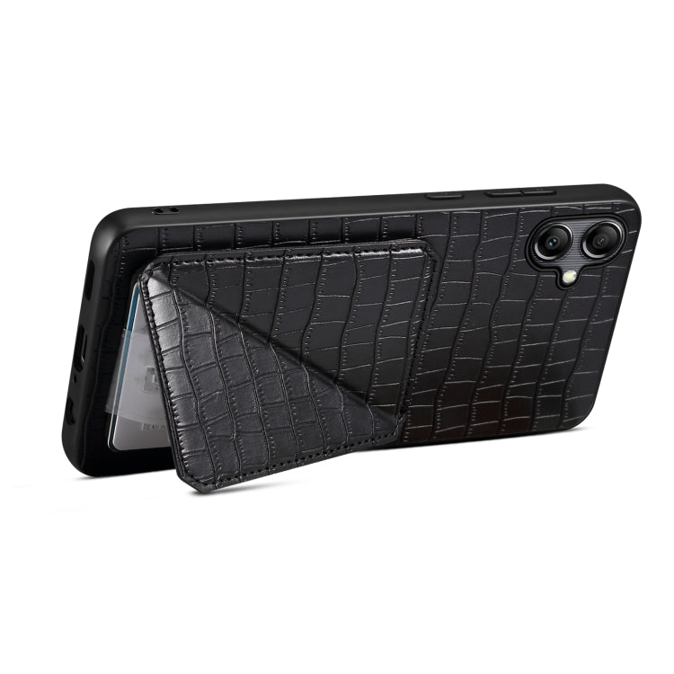 For Samsung Galaxy S23+ 5G Denior Imitation Crocodile Leather Back Phone Case with Holder(Black) - Galaxy S23+ 5G Cases by Denior | Online Shopping South Africa | PMC Jewellery