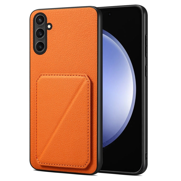 For Samsung Galaxy S23 FE 5G Denior Imitation Calf Leather Back Phone Case with Holder(Orange) - Galaxy S23 FE 5G Cases by Denior | Online Shopping South Africa | PMC Jewellery