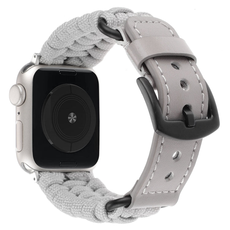 For Apple Watch Series 7 45mm Plain Paracord Genuine Leather Watch Band(Grey) - Watch Bands by PMC TechLife | Online Shopping South Africa | PMC TechLife