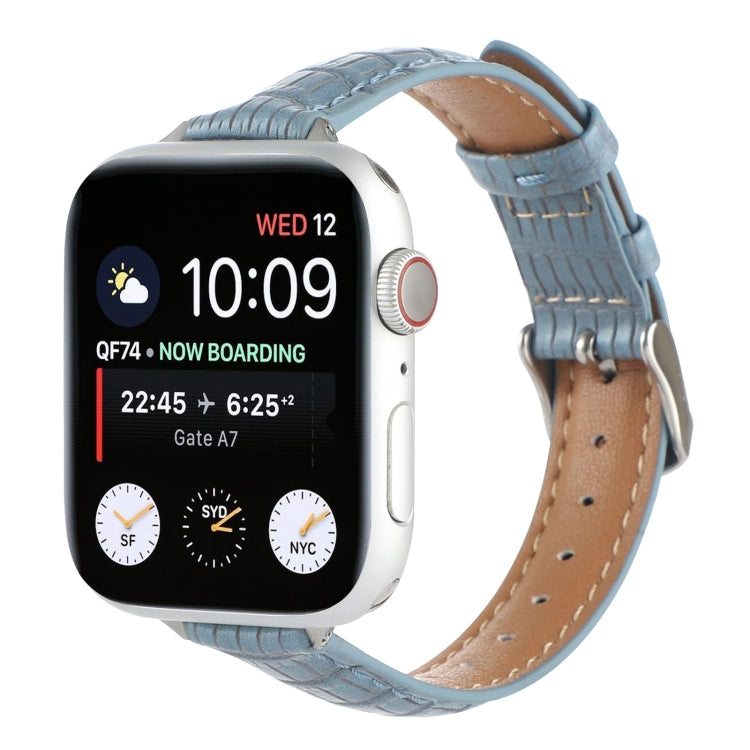 For Apple Watch SE 2023 44mm Slim Crocodile Leather Watch Band(Light Blue) - free shipping - PMC TechLife - Order now!