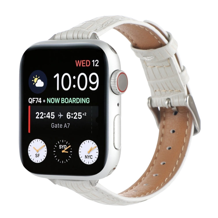 For Apple Watch Series 3 38mm Slim Crocodile Leather Watch Band(White) - Watch Bands by PMC TechLife | Online Shopping South Africa | PMC TechLife | Buy Now Pay Later Mobicred