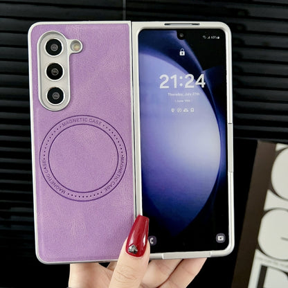 For Samsung Galaxy Z Fold5 Skin Feel Leather Texture MagSafe Pearlescent Paint Shockproof Phone Case(Purple) - Galaxy Z Fold5 Cases by PMC Jewellery | Online Shopping South Africa | PMC Jewellery