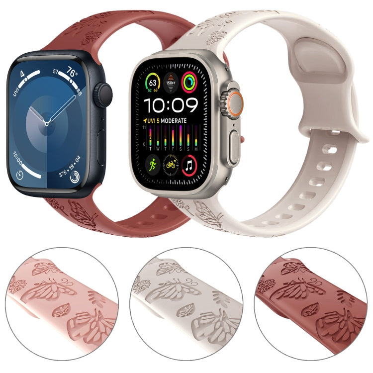 For Apple Watch 38mm Butterfly Flower Embossed Silicone Watch Band(Starlight) - Watch Bands by PMC Jewellery | Online Shopping South Africa | PMC Jewellery