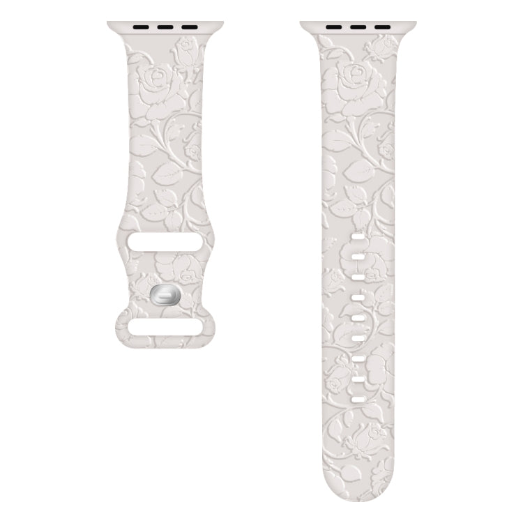 For Apple Watch Series 9 45mm Rose Embossed Silicone Watch Band(Starlight) - Watch Bands by PMC TechLife | Online Shopping South Africa | PMC TechLife