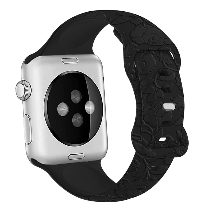 For Apple Watch Series 8 41mm Rose Embossed Silicone Watch Band(Black) - Watch Bands by PMC TechLife | Online Shopping South Africa | PMC TechLife