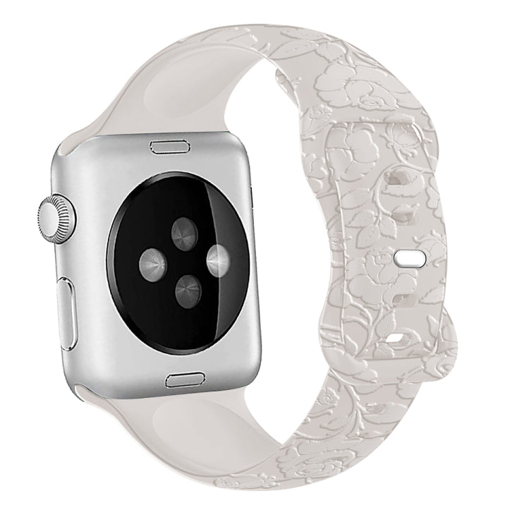For Apple Watch Series 8 41mm Rose Embossed Silicone Watch Band(Starlight) - Watch Bands by PMC TechLife | Online Shopping South Africa | PMC TechLife