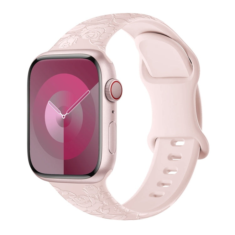 For Apple Watch Series 4 44mm Rose Embossed Silicone Watch Band(Pink) - Watch Bands by PMC TechLife | Online Shopping South Africa | PMC TechLife