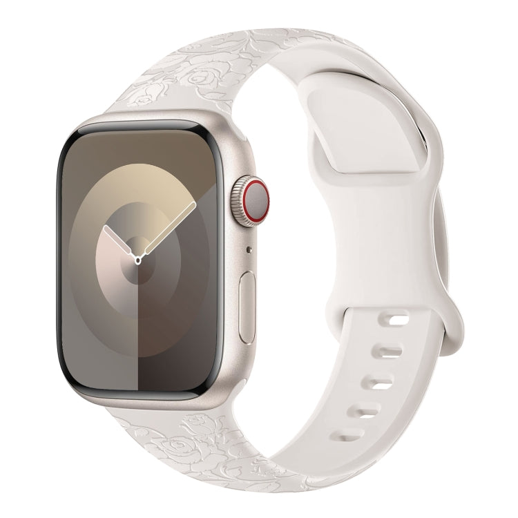 For Apple Watch 42mm Rose Embossed Silicone Watch Band(Starlight) - Watch Bands by PMC TechLife | Online Shopping South Africa | PMC TechLife
