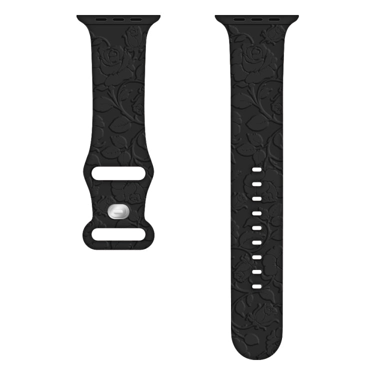For Apple Watch 38mm Rose Embossed Silicone Watch Band(Black) - Watch Bands by PMC TechLife | Online Shopping South Africa | PMC TechLife