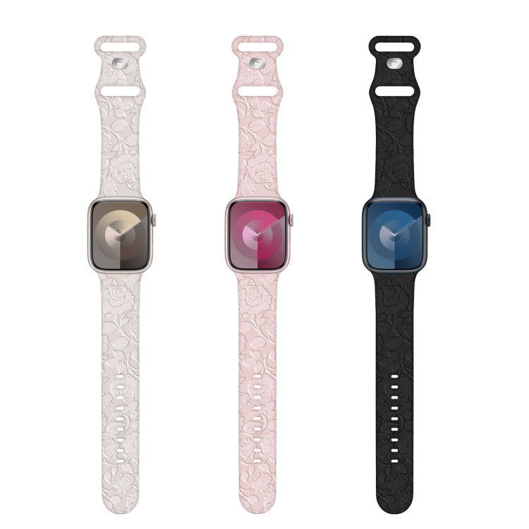 For Apple Watch Series 2 38mm Rose Embossed Silicone Watch Band(Starlight) - Watch Bands by PMC TechLife | Online Shopping South Africa | PMC TechLife