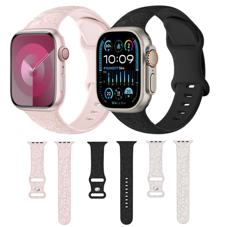 For Apple Watch Series 7 45mm Rose Embossed Silicone Watch Band(Pink) - free shipping - PMC TechLife - Order now!