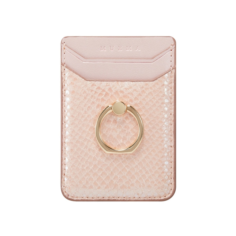 MUXMA Snake Texture RFID Mobile Phone Back Stick Card Bag with Ring(Rose Gold) - Card & Passport Bags by PMC Jewellery | Online Shopping South Africa | PMC Jewellery