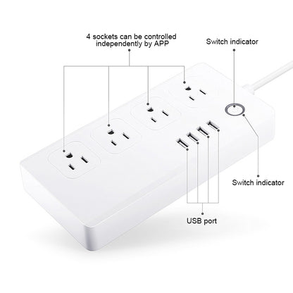 4 x USB Ports + 4 x US Plug Jack WiFi Remote Control Smart Power Socket Works with Alexa & Google Home, AC 110-240V, US Plug - Smart Socket by PMC Jewellery | Online Shopping South Africa | PMC Jewellery