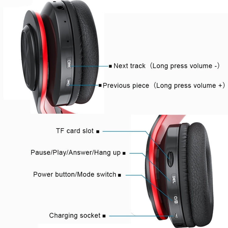 B39 Wireless Bluetooth V5.0 Headset (Black Red) - Headset & Headphone by PMC TechLife | Online Shopping South Africa | PMC TechLife