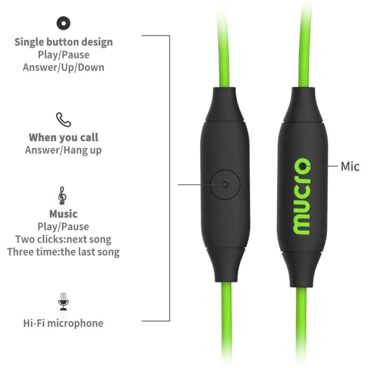 Mucro MB-232 Running In-Ear Sport Earbuds Earhook Wired Stereo Headphones for Jogging Gym(Green) - Sport Earphone by Mucro | Online Shopping South Africa | PMC Jewellery