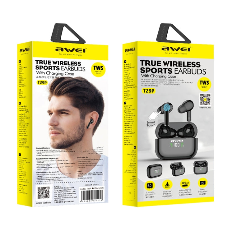 awei T29P Bluetooth V5.0 LED Digital Display Ture Wireless Sports IPX4 Waterproof TWS Headset with Charging Case - TWS Earphone by awei | Online Shopping South Africa | PMC Jewellery