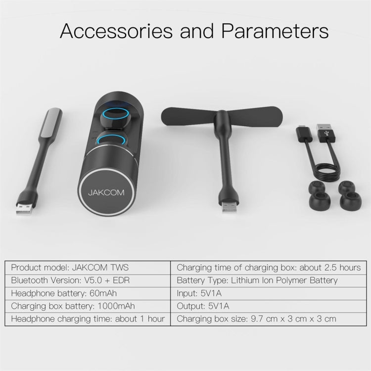 JAKCOM TWS Bluetooth 5.0 Multi-function Waterproof Wireless Bluetooth Headset(Black) - TWS Earphone by JAKCOM | Online Shopping South Africa | PMC TechLife | Buy Now Pay Later Mobicred