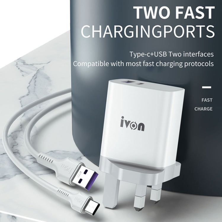 IVON AD52 18W USB-C / Type-C + USB Dual Port PD Fast Charge(EU Plug) - USB Charger by IVON | Online Shopping South Africa | PMC TechLife | Buy Now Pay Later Mobicred