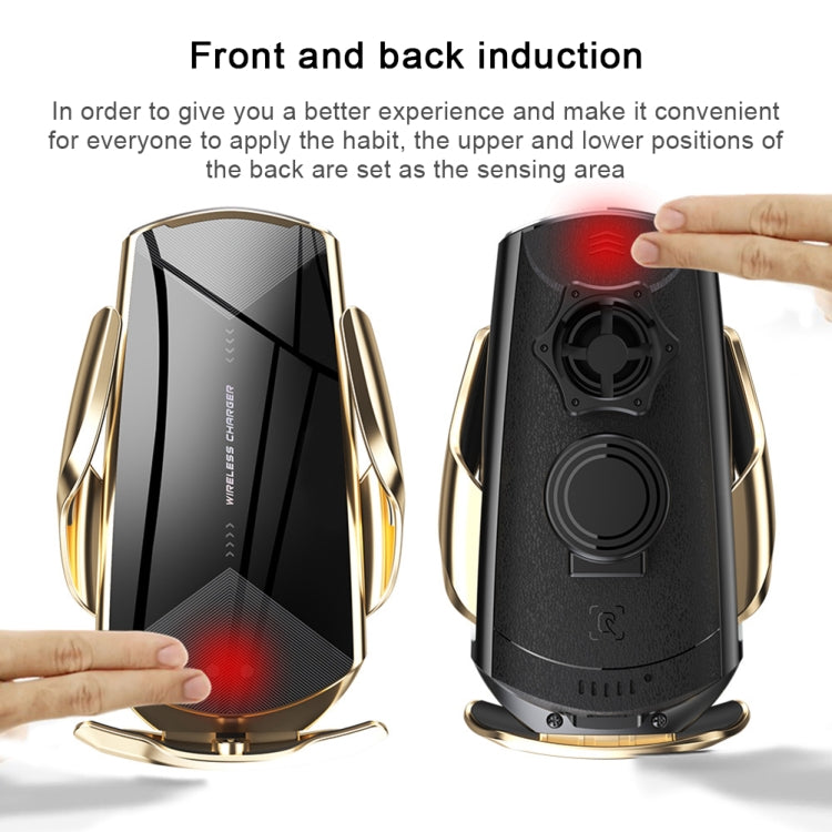 Q2 15W Universal Rotation Infrared Induction Magnetic Car Wireless Charging Mobile Phone Holder with Micro USB + 8 Pin + Type-C / USB-C Magnetic Connector(Gold) - Wireless Charger Holders by PMC Jewellery | Online Shopping South Africa | PMC Jewellery