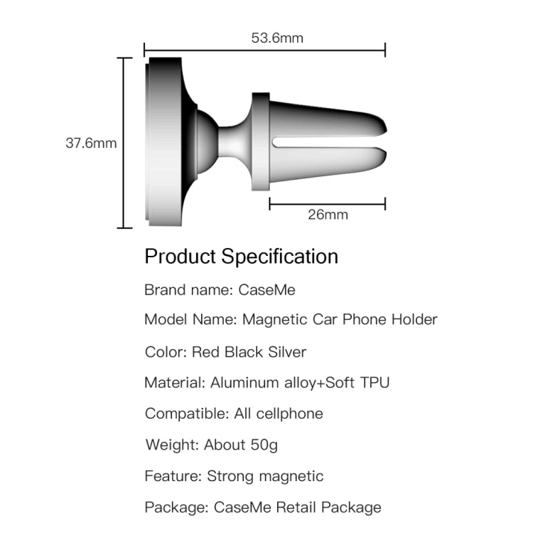CaseMe Universal 360 Degree Rotation Magnetic Car Air Outlet Vent Mount Phone Holder, For iPhone, Galaxy, Sony, Lenovo, HTC, Huawei, and other Smartphones (Red) - Car Holders by CaseMe | Online Shopping South Africa | PMC Jewellery
