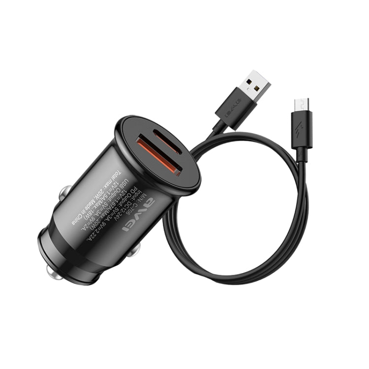 awei C-706 20W PD Type-C + QC 3.0 Type-A Car Charger with CL-110T Data Cable - Car Charger by awei | Online Shopping South Africa | PMC Jewellery