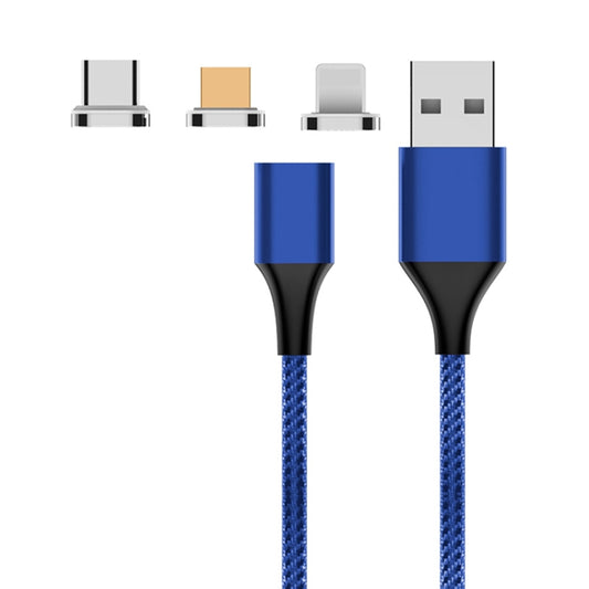 M11 3 in 1 3A USB to 8 Pin + Micro USB + USB-C / Type-C Nylon Braided Magnetic Data Cable, Cable Length: 2m (Blue) - Charging Cable & Head by PMC Jewellery | Online Shopping South Africa | PMC Jewellery