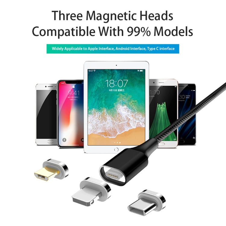 M11 3 in 1 3A USB to 8 Pin + Micro USB + USB-C / Type-C Nylon Braided Magnetic Data Cable, Cable Length: 2m (Black) - Charging Cable & Head by PMC Jewellery | Online Shopping South Africa | PMC Jewellery