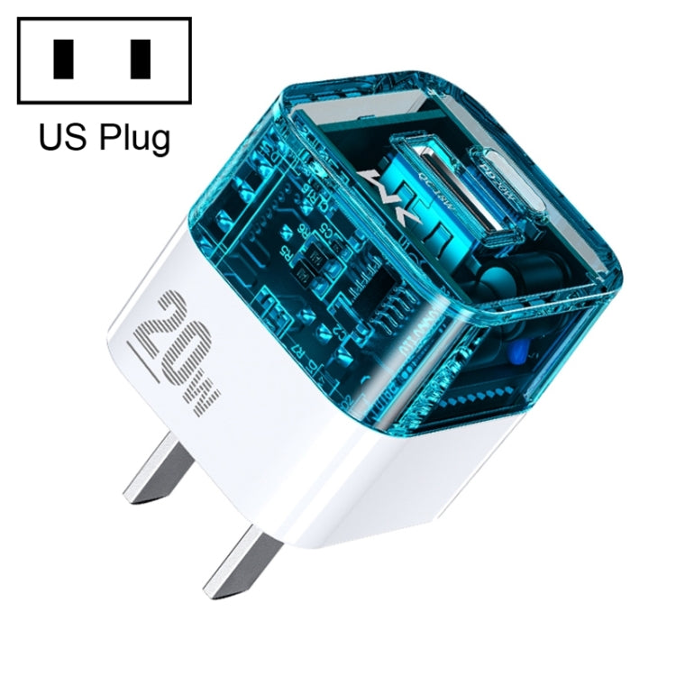 WK WP-U149 20W USB+USB-C/Type-C Dual Port Transparent Charger, Specifications: US Plug (White) - USB Charger by WK | Online Shopping South Africa | PMC TechLife | Buy Now Pay Later Mobicred