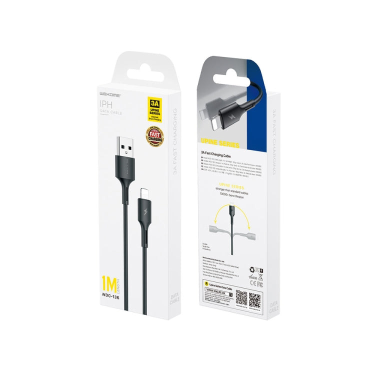 WK WDC-136 USB to 8 Pin 3A Fast Charing Data Cable(Black) - Normal Style Cable by WK | Online Shopping South Africa | PMC TechLife