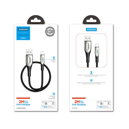 JOYROOM S-M411 Sharp Series 3A 8 Pin Interface Charging + Transmission Nylon Braided Data Cable with Drop-shaped Indicator Light, Cable Length: 2m (Black) - Normal Style Cable by JOYROOM | Online Shopping South Africa | PMC Jewellery